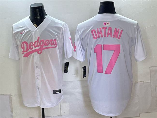 Men's Los Angeles Dodgers #17 Shohei Ohtani White Pink Vapor Limited Stitched Baseball Jersey